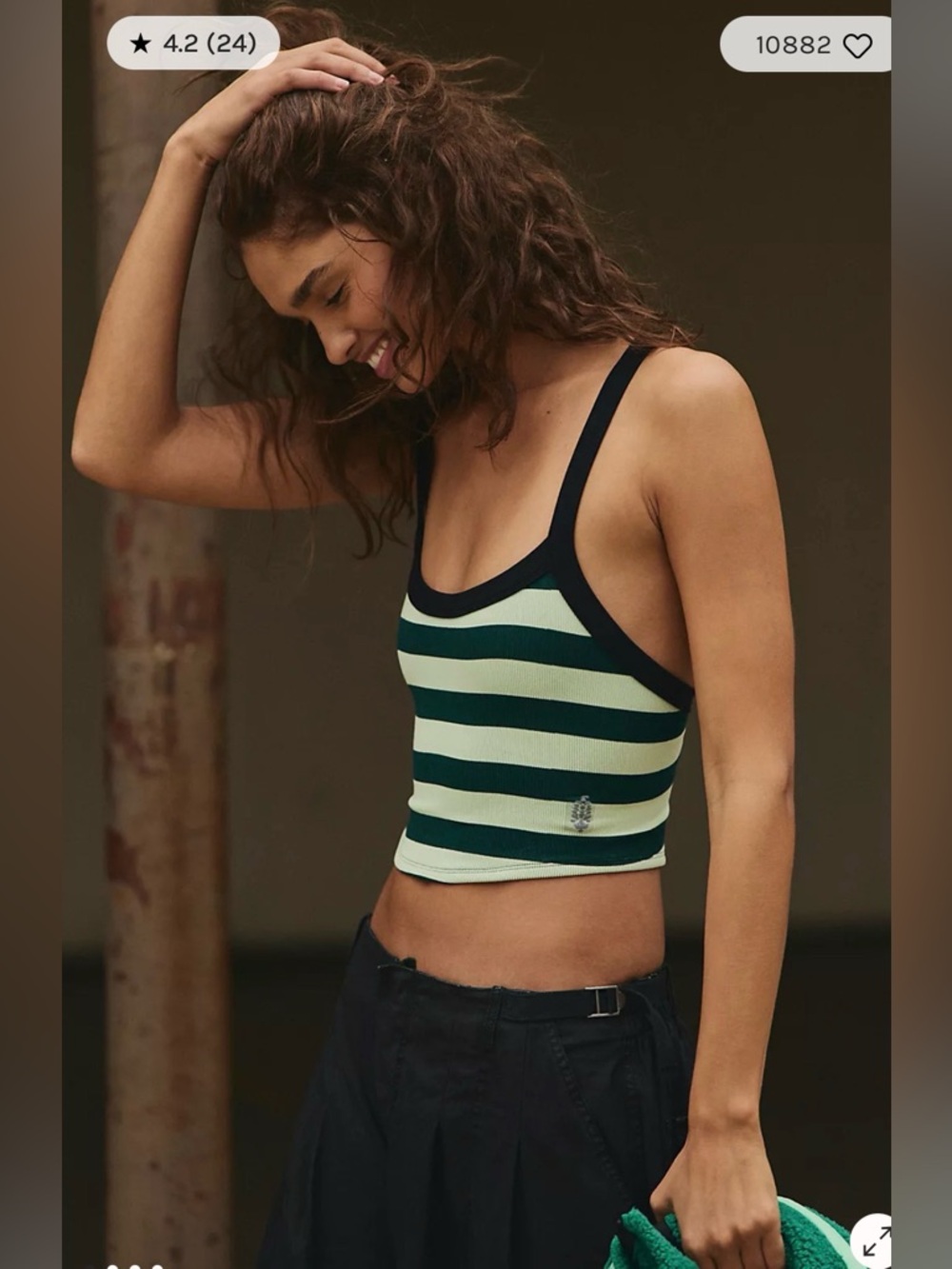 Free People All Clear Striped cami. NWT. Evergreen